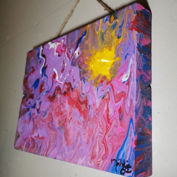 Wood Abstract Painting Blooming Sunset colors - Picture 3 of 10